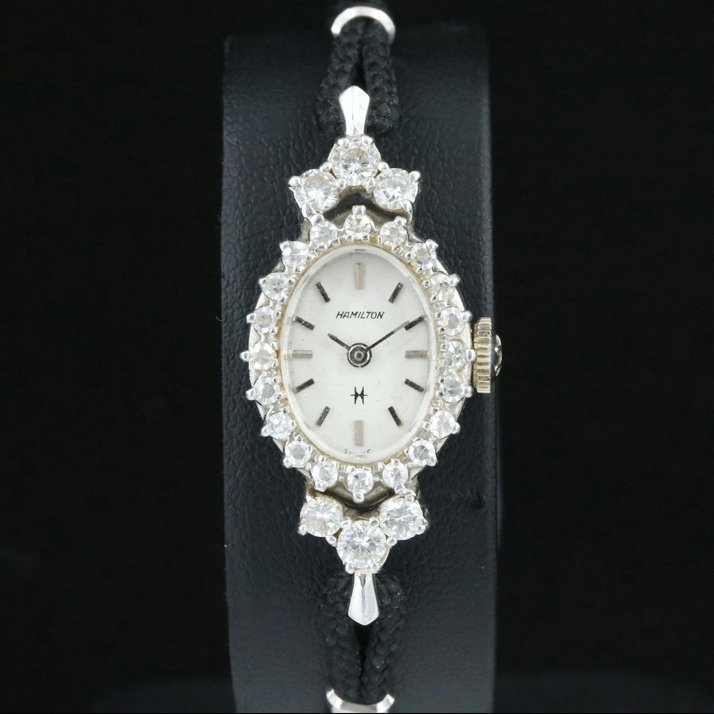 Vintage Hamilton Diamond Set 14K White Gold Cocktail Watch